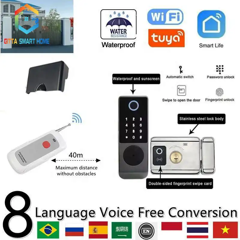 Khoá vân tay cửa sắt ngoài trời Tuya S8 S – Vân tay 1 chiều (mặt khoá bên ngoài)